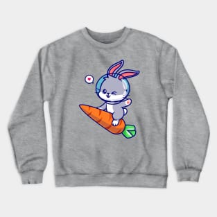 Cute Rabbit Astronaut Riding Carrot Rocket Cartoon Crewneck Sweatshirt